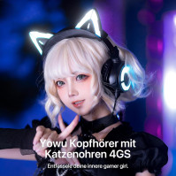 Sluchátka YOWU RGB cat ear 4, vylepšená bezdrátová a kabelová herní náhlavní souprava s připevněným HD mikrofonem, aktivní potla