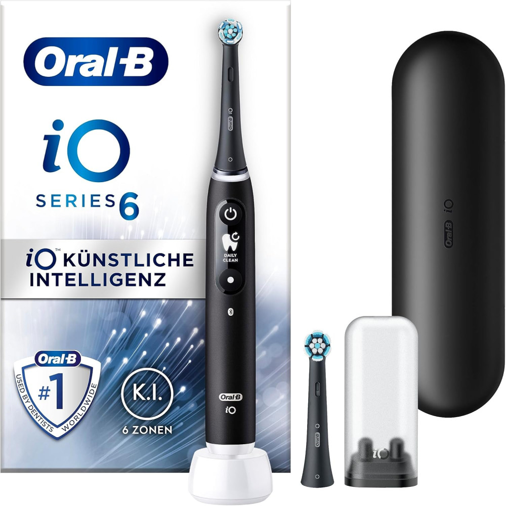 Elektrický zubní kartáček Oral-B iO Series 6, 2 kartáčkové nástavce, 5 režimů čištění zubů, stojánek a cestovní pouzdro, Designe