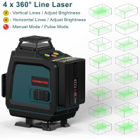 40M samonivelační laserová vodováha, 4 x 360° zelená křížová laserová čára, liniové laserové nivelační zařízení v pulzním režimu