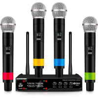 D Debra Audio VM304 VHF 4-kanálový bezdrátový mikrofonní systém s ručním mikrofonem s rozhraním XLR pro domácí karaoke, svatební