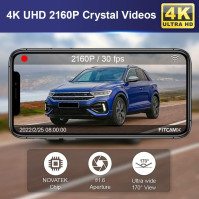 Fitcamx Dash Cam kompatibilní s VW T-Roc 2017-2024, UHD Dashcam 4K 2160P Video WiFi, OEM příslušenství Volkswagen, parkovací rež