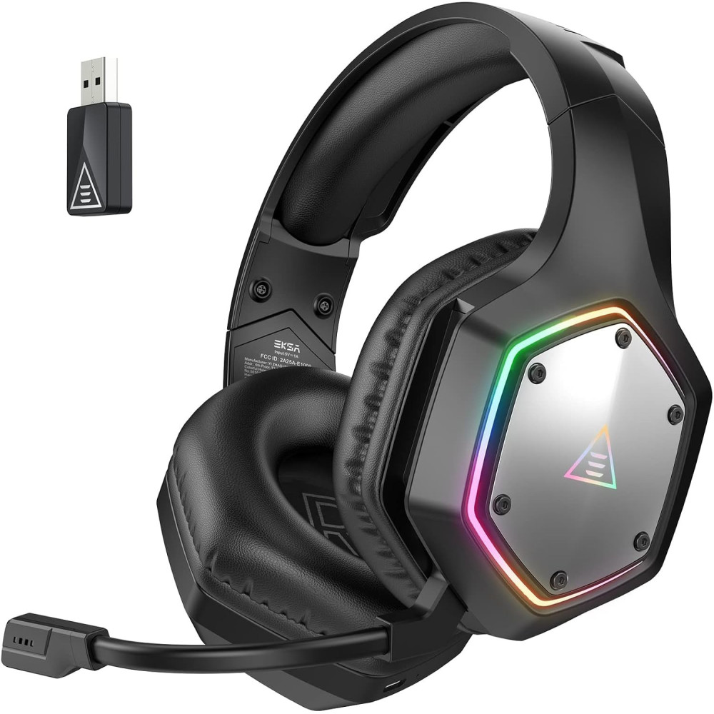 EKSA Bezdrátová herní sluchátka pro PS4 PS5 PC, 7.1 Surround Sound Headset s mikrofonem ENC a RGB světlem, 2.4G USB herní sluchá