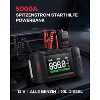 Startovací powerbanka do auta FLYLINKTECH se vzduchovým kompresorem, startovací powerbanka se špičkovým proudem 150 PSI 5000 A p