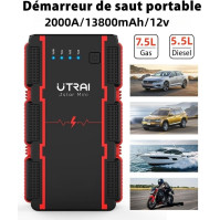 Nabíječka autobaterií UTRAI 2000A 13800mAh Jump Starter s inteligentní detekční LED lampou EC5 s LCD displejem (7,5L benzín a 5,