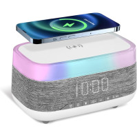 Uennm Bluetooth Clock Radio, digitální budík s multifunkční bezdrátovou nabíječkou Qi Bluetooth 5.0 reproduktor s USB nabíjecím