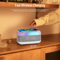 Uennm Bluetooth Clock Radio, digitální budík s multifunkční bezdrátovou nabíječkou Qi Bluetooth 5.0 reproduktor s USB nabíjecím