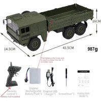 OnundOn RC Truck dálkově ovládaný 1:16 dálkově ovládaný model auta Vojenská hračka RC Army Truck 2,4G 6WD Q64 Simulace Transport