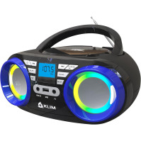 Přenosný CD přehrávač KLIM B3 - NOVINKA 2024 - FM rádio, CD, MP3, Bluetooth, AUX, USB, RGB LED - CD Boombox - dobíjecí baterie -