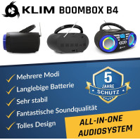 Přenosný CD přehrávač KLIM B3 - NOVINKA 2024 - FM rádio, CD, MP3, Bluetooth, AUX, USB, RGB LED - CD Boombox - dobíjecí baterie -