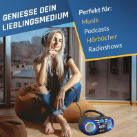 Přenosný CD přehrávač KLIM B3 - NOVINKA 2024 - FM rádio, CD, MP3, Bluetooth, AUX, USB, RGB LED - CD Boombox - dobíjecí baterie -