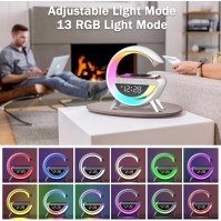 Suewidfay Atmosphere Lamp 15W bezdrátová nabíječka Led Budík Smart Stolní lampa s Bluetooth reproduktorem Oslňující světla 13 re