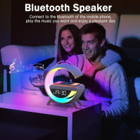 Suewidfay Atmosphere Lamp 15W bezdrátová nabíječka Led Budík Smart Stolní lampa s Bluetooth reproduktorem Oslňující světla 13 re