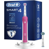 Elektrický zubní kartáček Oral-B Smart 4 4000W, s časovačem a dvěma kartáčky 3DWhite, růžový