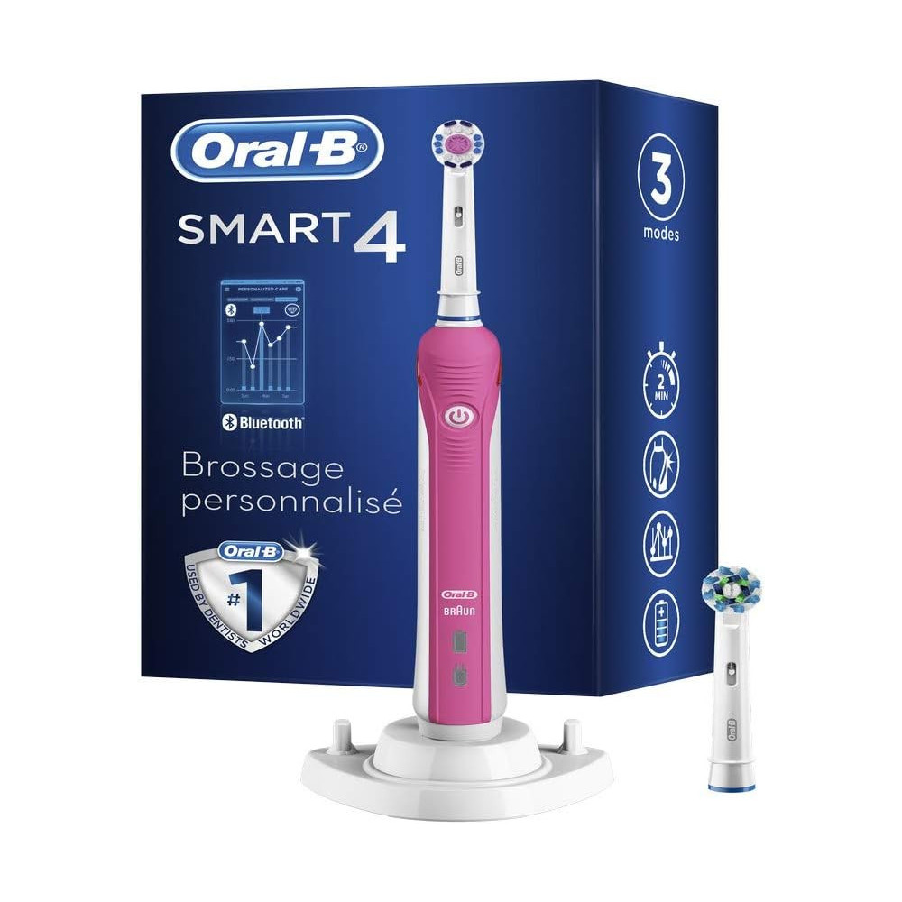 Elektrický zubní kartáček Oral-B Smart 4 4000W, s časovačem a dvěma kartáčky 3DWhite, růžový