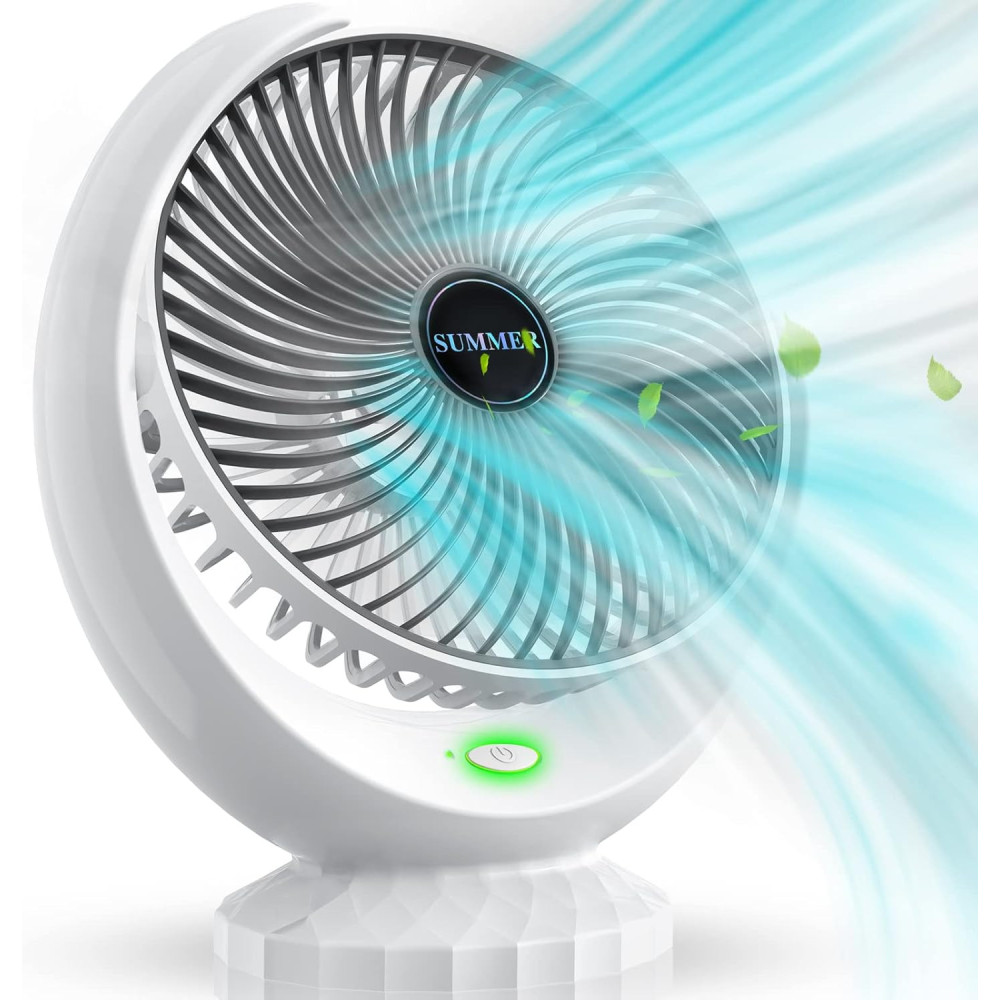 Ventilátor HATMIG USB, silný větrný mini ventilátor, dobíjecí stolní ventilátor, tichý, 3 rychlosti, otočný ventilátor, malý na