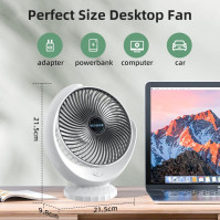 Ventilátor HATMIG USB, silný větrný mini ventilátor, dobíjecí stolní ventilátor, tichý, 3 rychlosti, otočný ventilátor, malý na