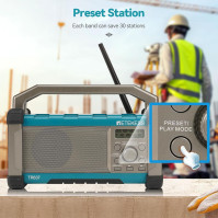 Rádio Retekess TR637 pro staveniště, rádio pro staveniště s Bluetooth, FM AM s výkonnou baterií 4000 mAh, prachotěsné a vodotěsn