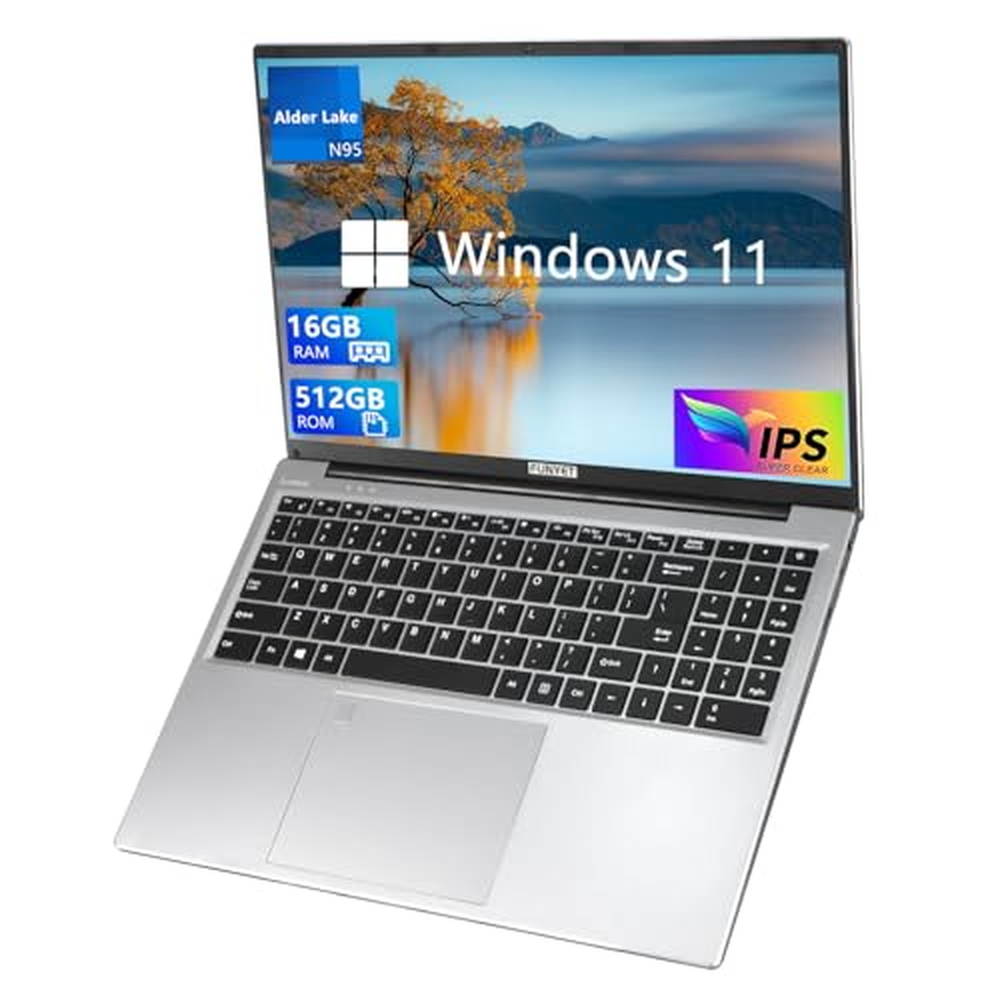 FUNYET Laptop, Windows 11 Pro N95, 16GB RAM 512GB SSD Laptop 16''IPS FHD, podsvícení klávesnice Laptop Odemykání otiskem prstu,