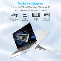 Auusda 14,1palcový notebook 8GB RAM, 512GB SSD, 3TB úložiště, Intel Celeron J4105 až 2,5 GHz, Windows 11 Pro, 5G WiFi, IPS 2K FH