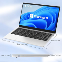 Auusda 14,1palcový notebook 8GB RAM, 512GB SSD, 3TB úložiště, Intel Celeron J4105 až 2,5 GHz, Windows 11 Pro, 5G WiFi, IPS 2K FH