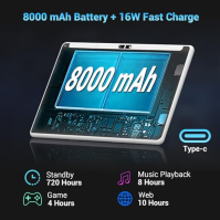 FASTWD 10palcový tablet 2024 Nejnovější Android 13 Tablet s 19GB RAM + 128GB ROM, 5G WiFi, 8000 mAh baterie, Bluetooth, OTG, tab