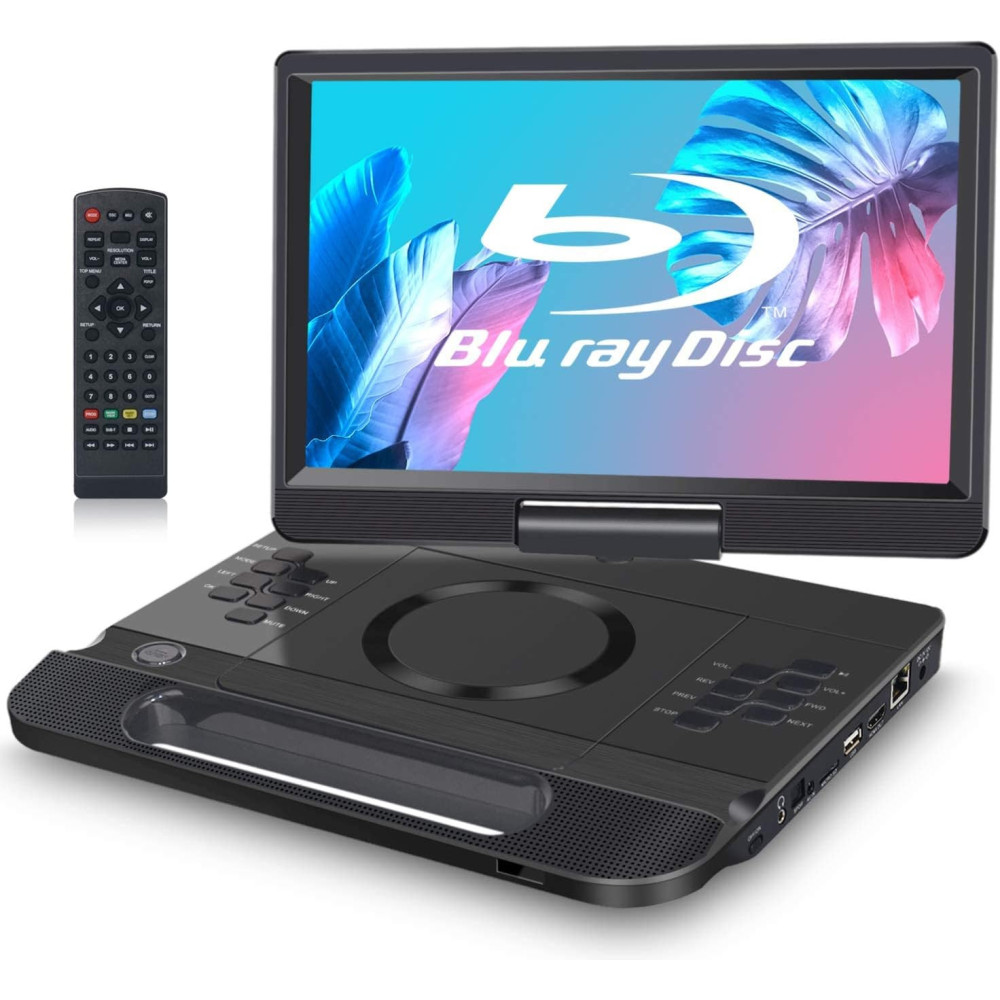 FANGOR 12palcový přenosný Blu-ray DVD přehrávač s 270° otočnou obrazovkou 1920 x 1080 Full HD domácí kino HDMI Dolby USB/SD