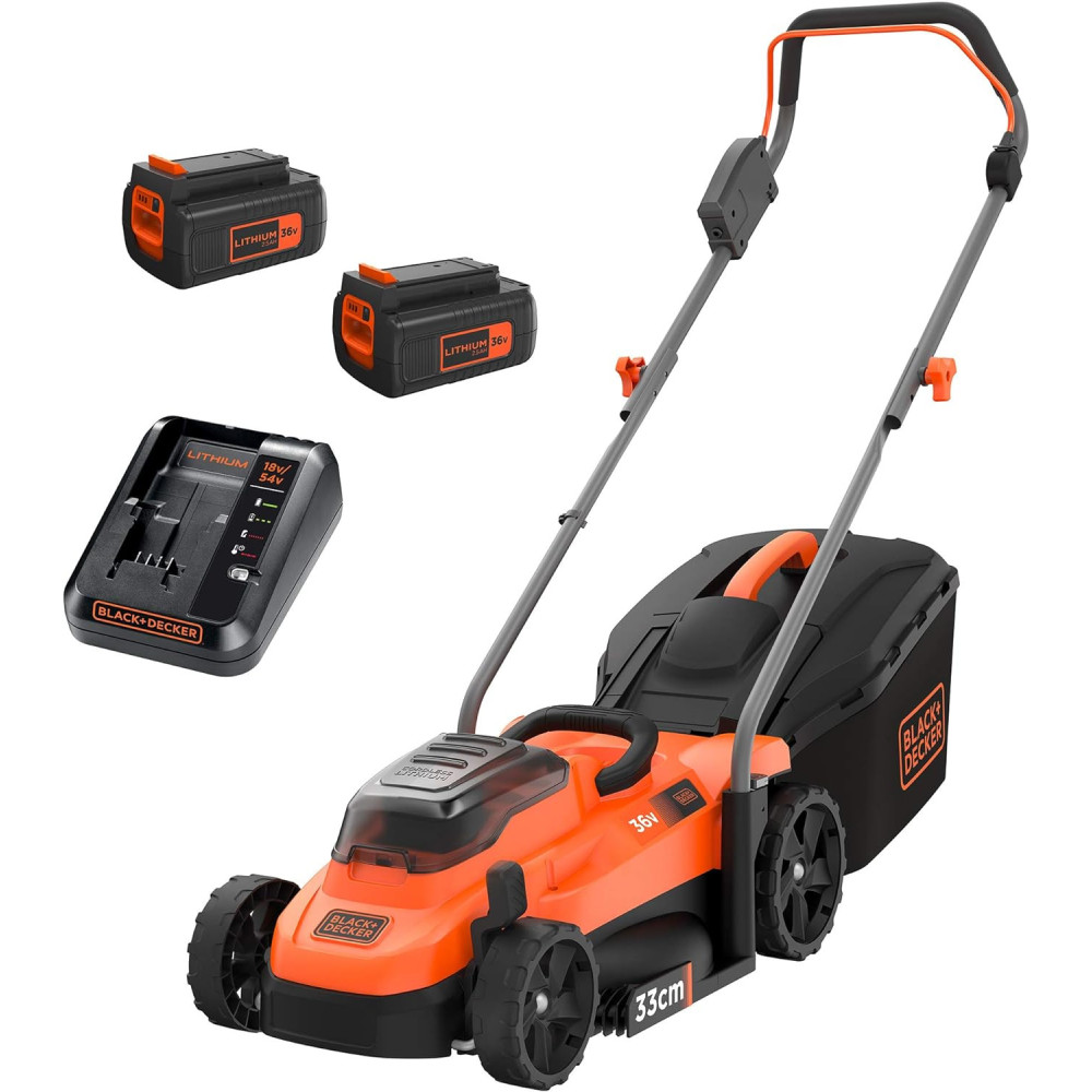 Akumulátorová sekačka Black+Decker BCMW3336L2 (36 V, 2,5 Ah, záběr 33 cm, pro středně velké trávníky do 500 m², 5polohové nastav