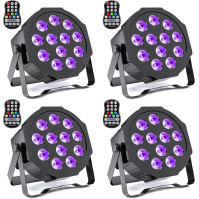 GdjRttk 4PCS LED Par Battery RGBWA + UV 6 v 1 LED, 12 LED dobíjecí jevištní světlo Par Spotlight se 7 režimy osvětlení, časový L