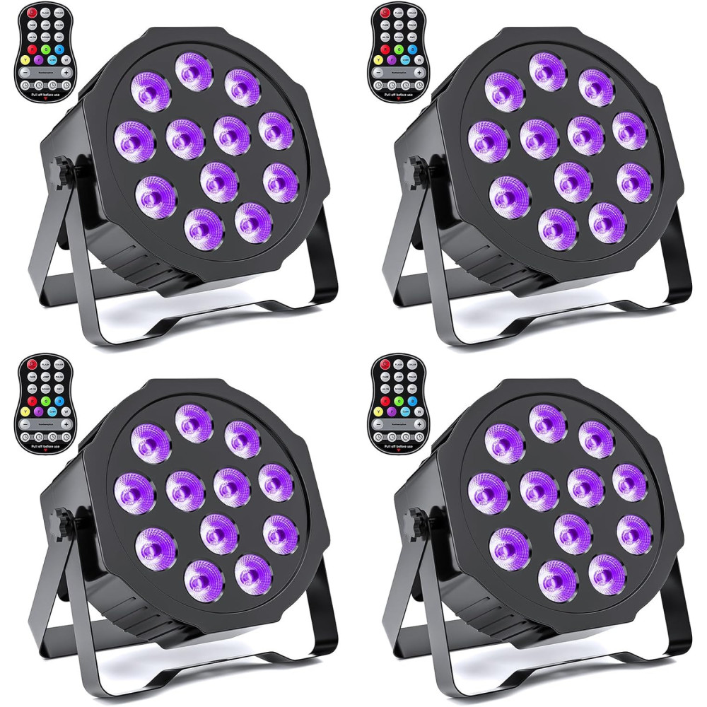 GdjRttk 4PCS LED Par Battery RGBWA + UV 6 v 1 LED, 12 LED dobíjecí jevištní světlo Par Spotlight se 7 režimy osvětlení, časový L