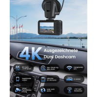 GKU Dashcam Car Front Rear 4K+2.5K - GPS WiFi Dash Cam s 32GB SD kartou, 24hodinové monitorování parkování, duální kamera do aut