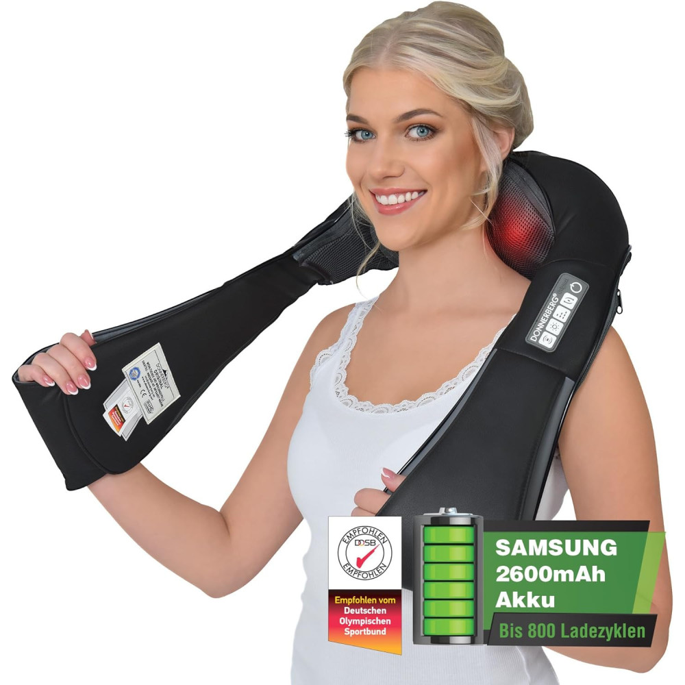 Donnerberg Neck Massager with Battery The Original Munich Samsung Battery Massager Wireless + Effective Vibration 4D Shiatsu Mas