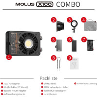 ZHIYUN MOLUS X100 Combo [oficiální] 100W LED COB video světlo 385g studiové světlo s odnímatelnou baterií Grip, Bowens Mount Kit