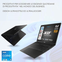 Acer, notebook, Intel 4 Core i5 11Thz až 4.2 Ghz, Ram 12GB, SSD 256GB, displej 15.6" Full HD, Win 11 Pro, Libre Office Package,