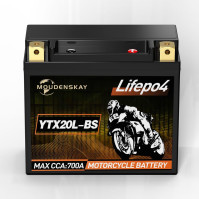 MOUDENSKAY Lithiová baterie pro motocykly 12V Lithiová baterie s BMS (YTX20L-BS 12,8V 7Ah 700CCA) LiFePO4 startovací baterie pro