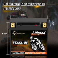 MOUDENSKAY Lithiová baterie pro motocykly 12V Lithiová baterie s BMS (YTX20L-BS 12,8V 7Ah 700CCA) LiFePO4 startovací baterie pro