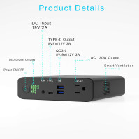 Krisdonia Přenosná nabíječka pro notebooky se síťovým výstupem 27000mAh / 130W Přenosný generátor energie - 1x síťový výstup - 2